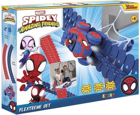 - Flextreme Spidey, carris flexíveis de carro Spidey, inclui carro com luzes, 184 secções, até 4,4 m de pista (7600180918)