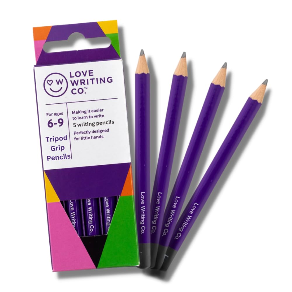 Love Writing Co. Writing Pencils for Children | Age 6, 7, 8, 9 | Writing Pencils for Kids | Ergonomic Design, Comfortable Writing, Helps Writing Skills, Proper Pencil Grip, Fine Motor Skills | 5 Pack