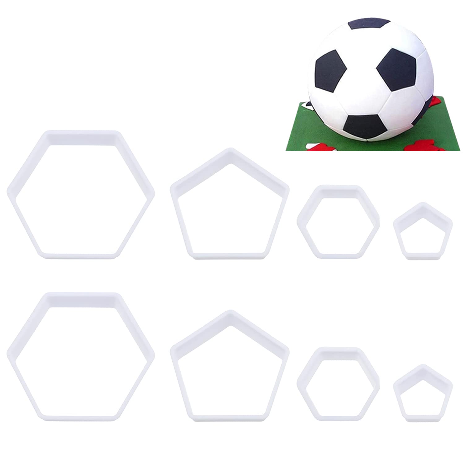 8 Pieces Football Pattern Cookie Cutters Hexagon Cake Cutters Soccer Hexagon Mould Plastic Biscuit Cutter for DIY Fondant Cake Desserts Baking Decorating Tools