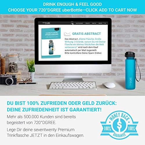 720-degree tritan water bottle in blue color with a price tag of $19.97.