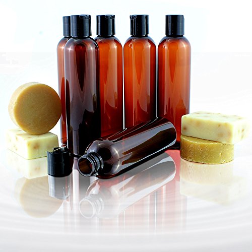 8oz Empty Plastic Bottles with Disc Top Flip Cap (6 pack); BPA-Free Containers For Shampoo, Lotions, Liquid Body Soap, Creams (8 ounce, Amber Brown)