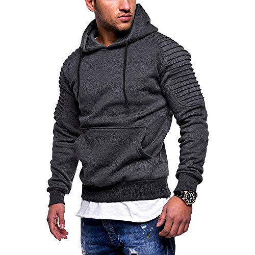 IG Back Men's Hoodies Sweatshirt Pullover Long Sleeve Pleated Raglan Pocket Hooded Tops Outwear Sweater - Thumbnail 4