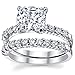 Metal Masters CO. Womens 2.5Ct Wedding Engagement Ring Band Set Fabulous Cushion CZ Sterling Silver 925