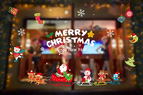 image for AivaToba Reindeer Sleigh Santa Christmas Window Cling, Xmas Snowman Wa