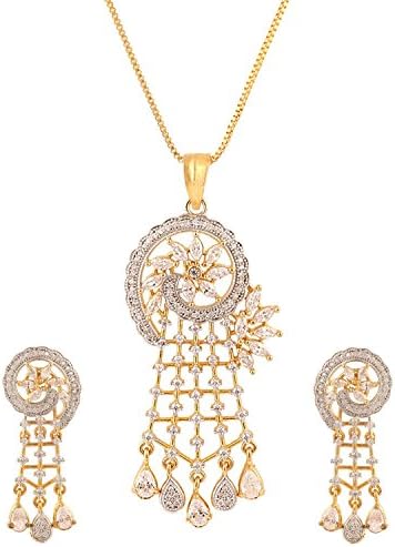 Swasti Jewels Women's American Diamond Flower CZ Zircon Fashion Jewellery Set Pendant Earrings