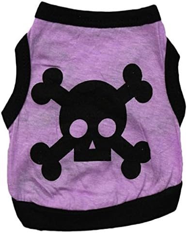 Familizo Fashion Summer Cool Pet Dog Cat Puppy Cute Skull Purple Black Vest Shirt (M, A)