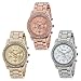 Han Shi Crystals Watch, Fashion Ladies Women Girls Faux Chronograph Quartz Classic Round Clock