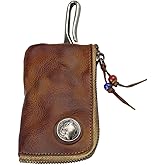 JSBWSFA 1 Pcs Mini Leather Zipper Bag Car Key Bag Coin Organizer Change Holder Key Protection Bag With Metal Hooks
