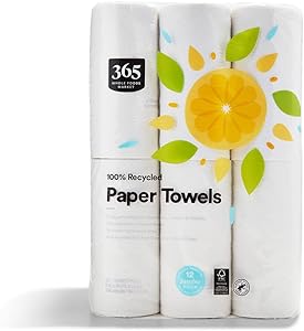 365 by Whole Foods Market, 100% Recycled Jumbo Paper Towels, Ultra-Strong, 160 Sheets per Roll, 12 Count