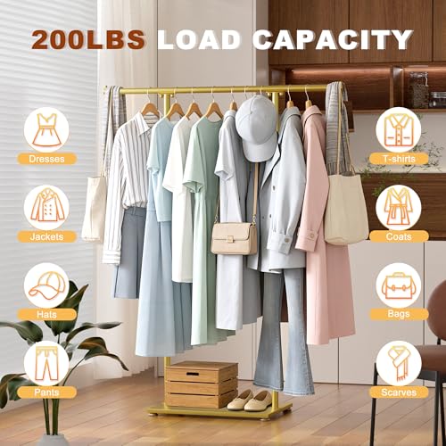 QJSZMEI Gold Boutique Stand, Clothes Display Rack, Double Pole Stable Metal Stand, Retail Clothing Stand, Freestanding Clothes Rack for Clothes(Gold)