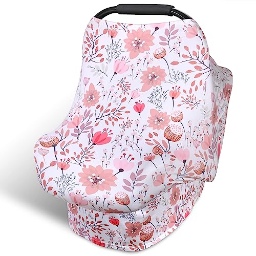Rquite All-in-1 Car Seat Cover Baby, Carseat Covers for Girl Boy, Stretchy Soft Infant Car Seat Cover, Multi-use Baby Carrier Cover, Car Seat Canopy, Stroller Sun Shade, Nursing Breastfeeding Cover