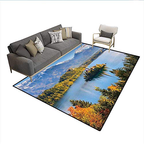 Carpet,Lake Bled Slovenia with Island in The Middle which Contains Retro Buildings,Area Silky Smooth Rugs,Green and Blue 5'x6'