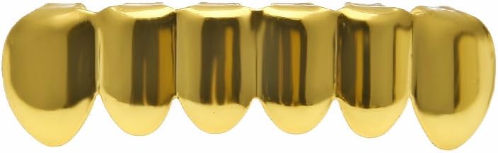 AOVR New 24k Gold Plated Hip Hop Bling Bling Teeth Fangs Grillz Caps Top & Bottom Grill Rapper Set