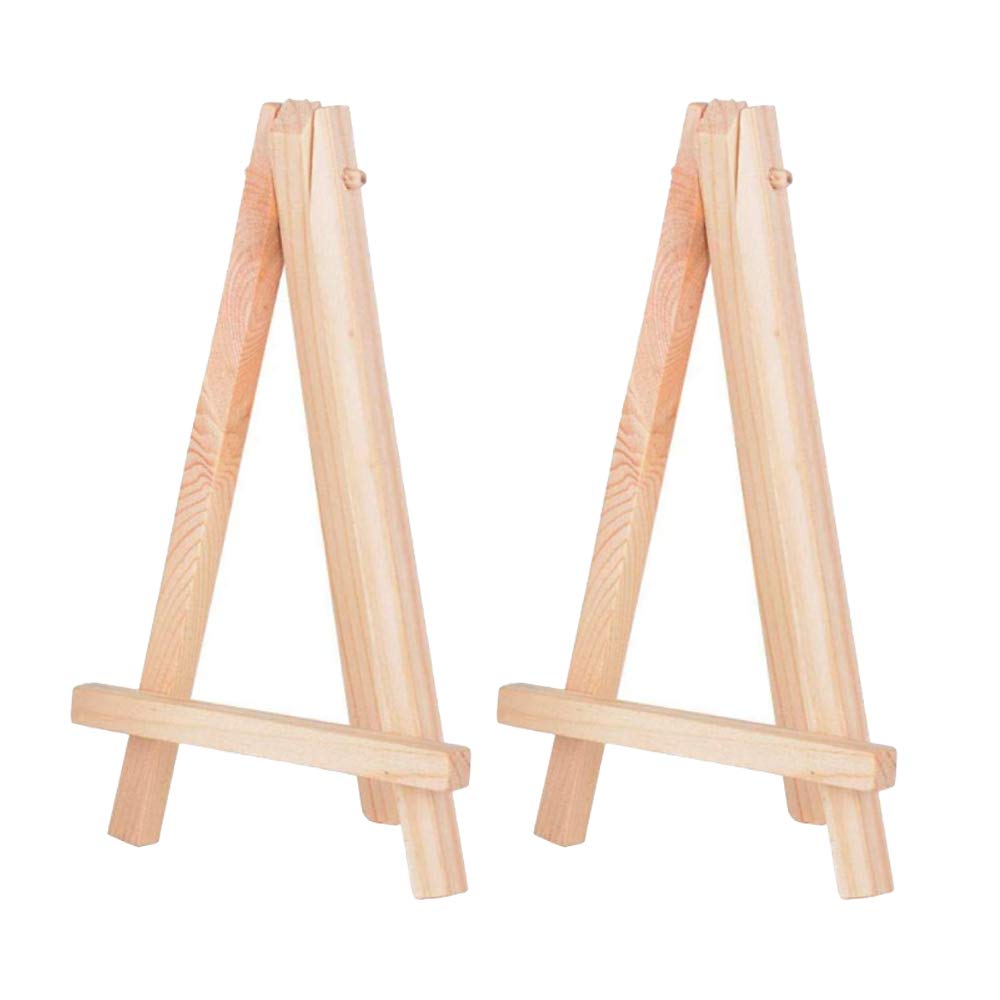 2 Pcs Mini Wooden Artist Triangle Easels Wooden Desktop Easel for School Office Photo Craft Miniature Frame Tabletop Display Name Card Holder Display Stand