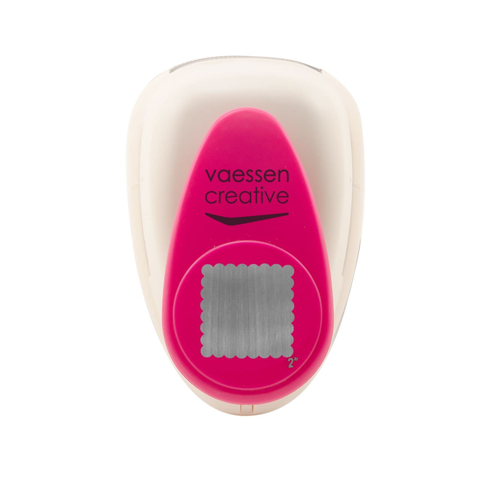 Vaessen Creative Craft Paper Punch - Scalloped Square - 3,8 x 3,8 cm - Circle Cutter for Crafting and Card Making, White/Pink