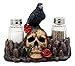 Ebros Day Of The Dead Raven Crow With Rose Skull Salt & Pepper Shakers Holder Figurine Set 6.5