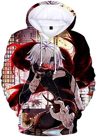 Aoxinquji Tokyo Ghouls Unisex Hoodie 3D Printed Hooded Pullover Sweatshirt for Men Women Teen