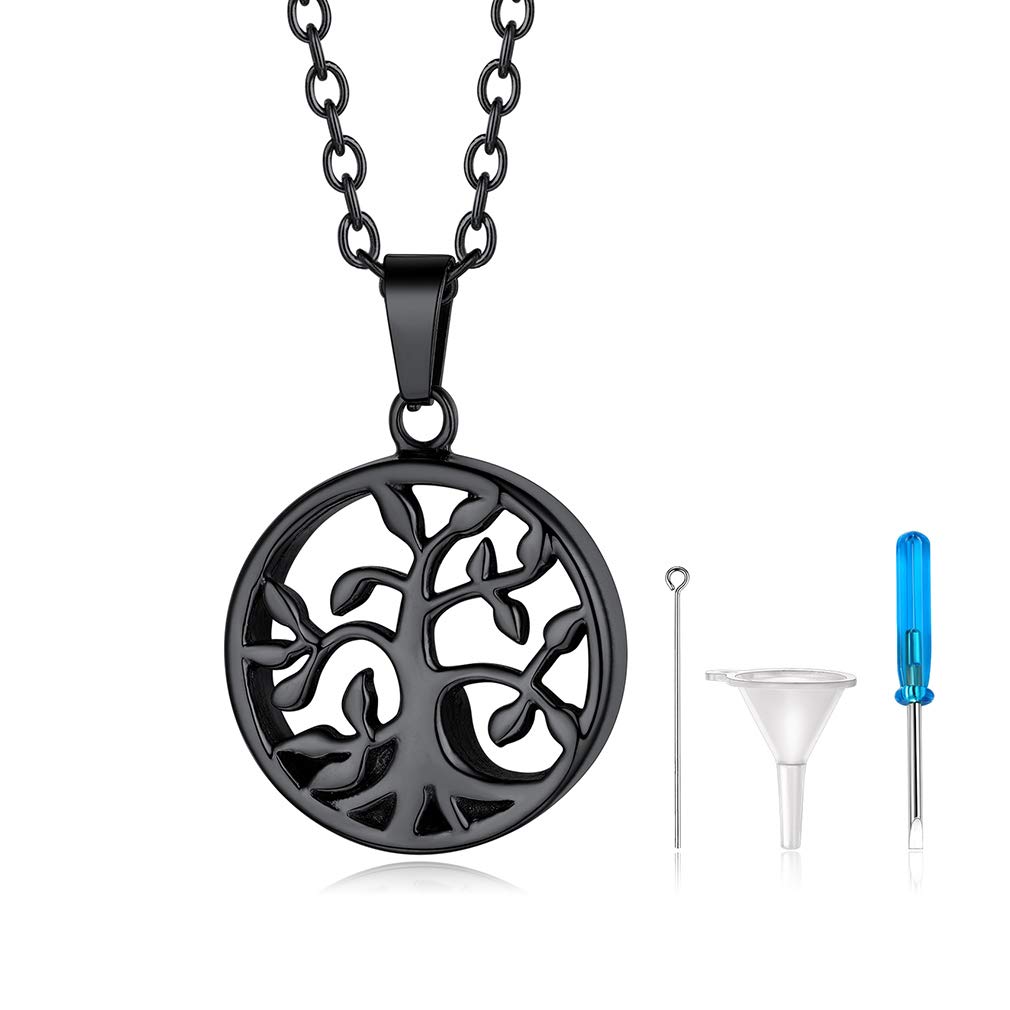 Custom4U Black Tree of Life Urn Necklace for Men Boy Memorial Jewellery for Ashes Dad Son