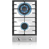 thermomate Gas Cooktop, 12 Inch Built In Gas Rangetop with 2 High Efficiency Burners, NG/LPG Convertible Stainless Steel Gas 