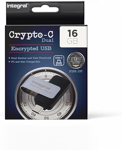 Integral 16GB Crypto-C Dual Encrypted USB 3.2 Drive AES-XTS 256-bit