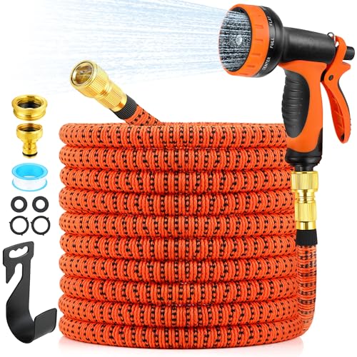 BoriYa Hose Pipe - Upgraded Expandable Garden Hoses 100ft 30m,Stretchy Hosepipe with Spray Gun,Expanding No-Kink Magic Hose with Metal Connectors,Flexible Water Hos for Garden,Pet & Car Cleaing