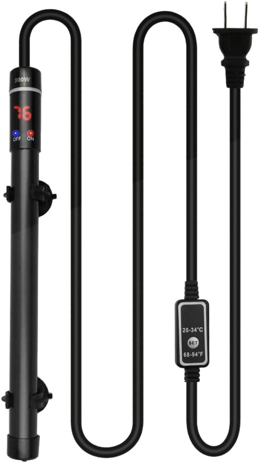GOOBAT Adjustable Aquarium Titanium Heater 200/300/500W with Intelligent LED Temperature Display and Thermometer for 30-90Gallon Tanks