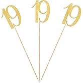 Gold Glitter 19th Birthday Centerpiece Sticks, 12-Pack Number 19 Table Topper Anniversary Party Decorations