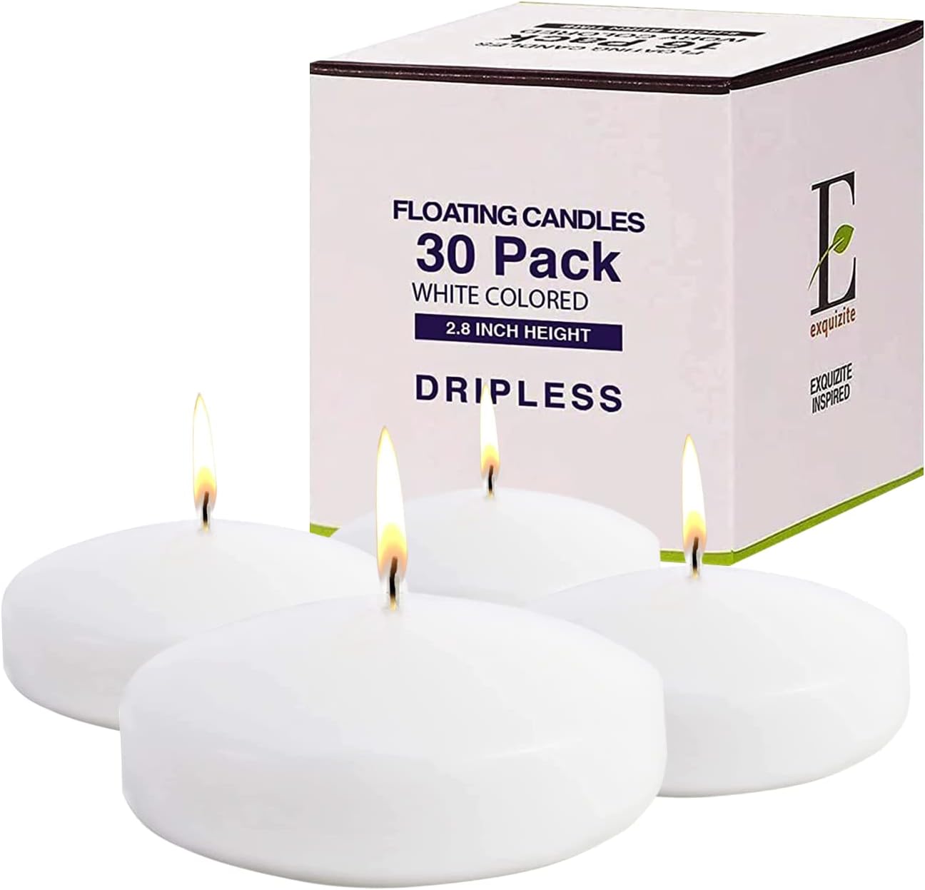 Candles & Holders - Floating Candles for Centerpieces - Pack of 30 White Unscented Long Burning (8 hrs) - White Floating Candles 3 inch Diameter for Weddings, Christmas Holiday Dinners, Round Candles, Home Décor