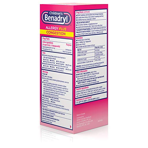 Children's Benadryl Allergy Plus Congestion Liquid, Made with