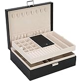 FEISCON FSC Lighting Jewelry Box Organizer, Travel Jewelry Storage Case Necklace Holders Display Tray Storage Case(Black)