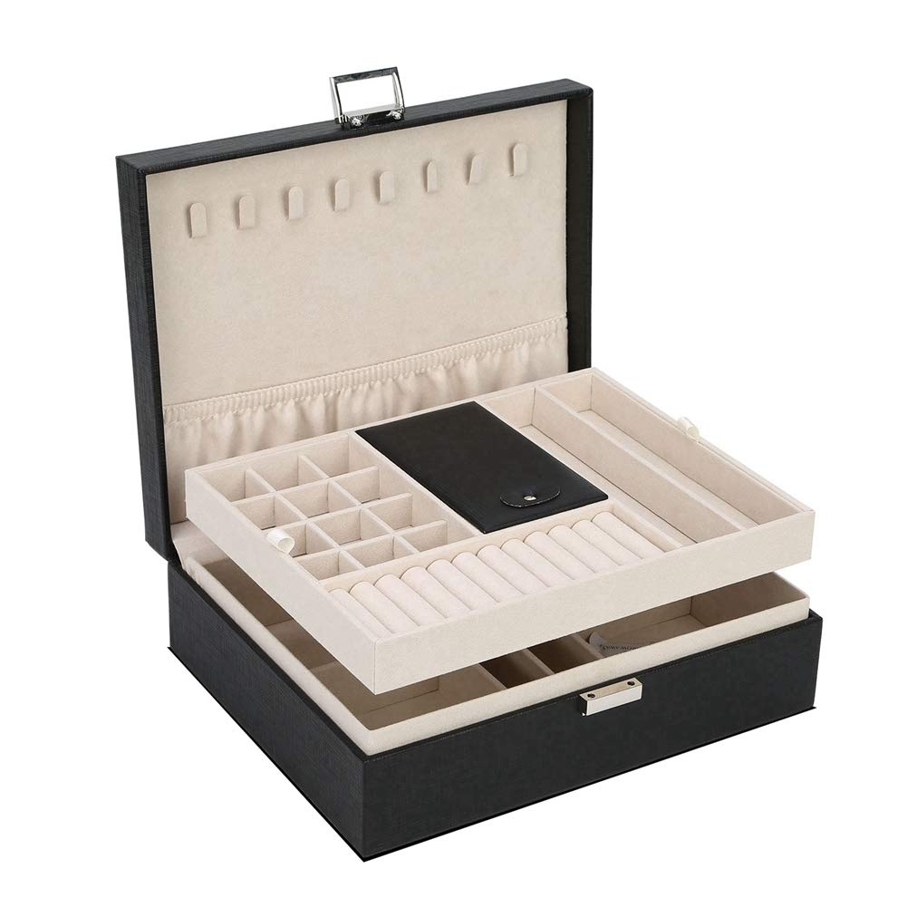 Jewelry Box Organizer, Travel Storage Case Necklace Holders Display Tray Storage Case(BLACK)