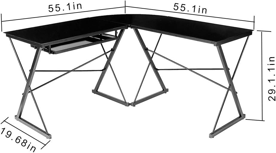 XtremPro Corner Office Desk l Shaped Table Gaming Office Desk PC Laptop Tempered Glass (Black) 22054