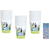 Bluey Birthday Party Supplies Bundle includes 24 Paper Cups 9oz and 1 Dinosaur Sticker Sheet