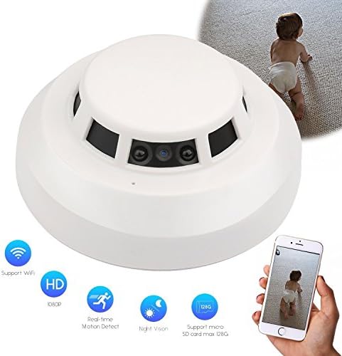 CAMAKT Wi-Fi HD 1080P Night Vision Nanny Camera Smoke Detector pet monitor/caregiver cam Home Security monitor camera with Motion Detection ,Real time Video Remote View by Free APP