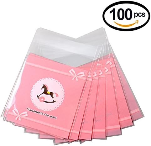 Lalago 100PCS Cute Animal Cookie DIY Cellophane Bags (horse)