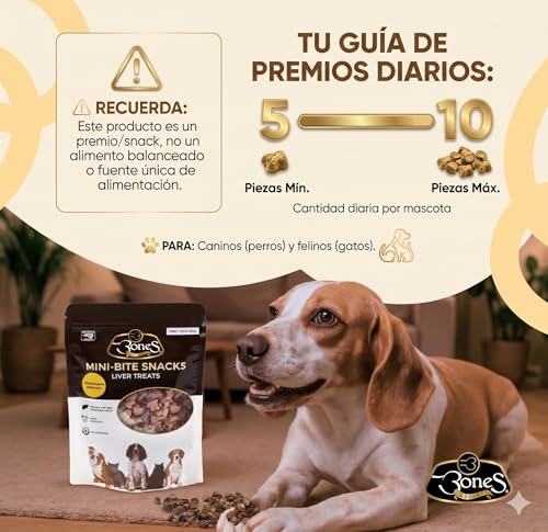 BONES GOURMET Premios para Perros y Gatos | Mini Snacks de Hígado de Res Deshidratado 120g | Snack Natural Sin Trigo | para Entrenamiento | Cachorros y Razas Pequeñas | Cat & Dog Treats