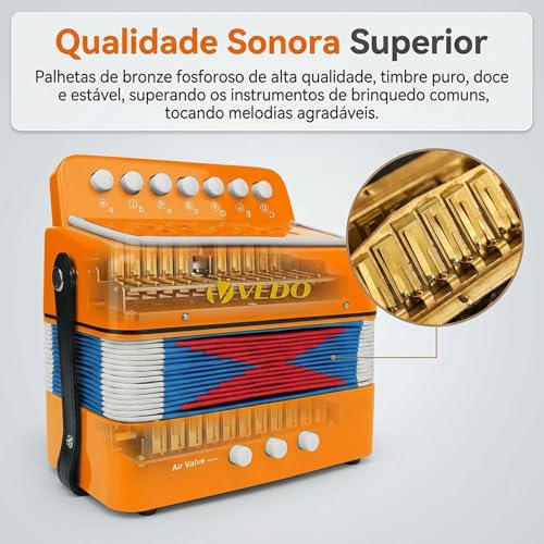 VEDO Acordeon Infantil 10 Teclas, Mini AcordeãO de Brinquedo, Adequado Para CriançAs E Iniciantes, Material de Resina ABS de Segurança, Leve E PortáTil, CriançAs com Mais de 3 Anos e Idade