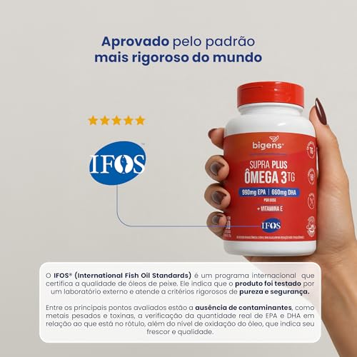 Bigens Supra Plus Ômega 3 + Vitamina E, 990mg EPA | 660mg DHA, Selo Internacional de Qualidade IFOS, 90 Cápsulas, Forma TG (Triglicerídeos)