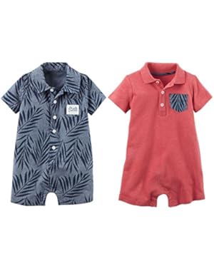 Carters Baby Boys 2 Pack Collar Button Down Cotton Romper Creeper Set