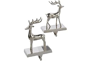KURT S. ADLER Kurt Adler H1593 Metal Silver Reindeer Stocking Holder Set Of 2