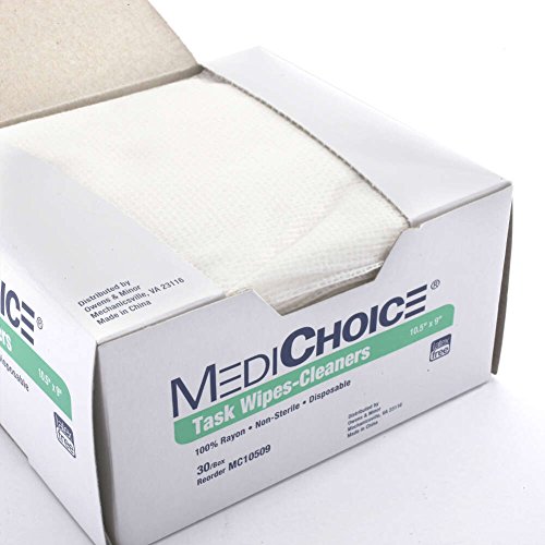 MediChoice Task Wipes, Disposable, Rayon, 10.5 Inch x 9 Inch, White (Pack of 30)