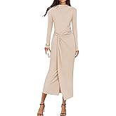 ZESICA Women's 2026 Spring Long Sleeve Bodycon Dress Mock Neck Wedding Guest Cocktail Party Long Midi Dresses