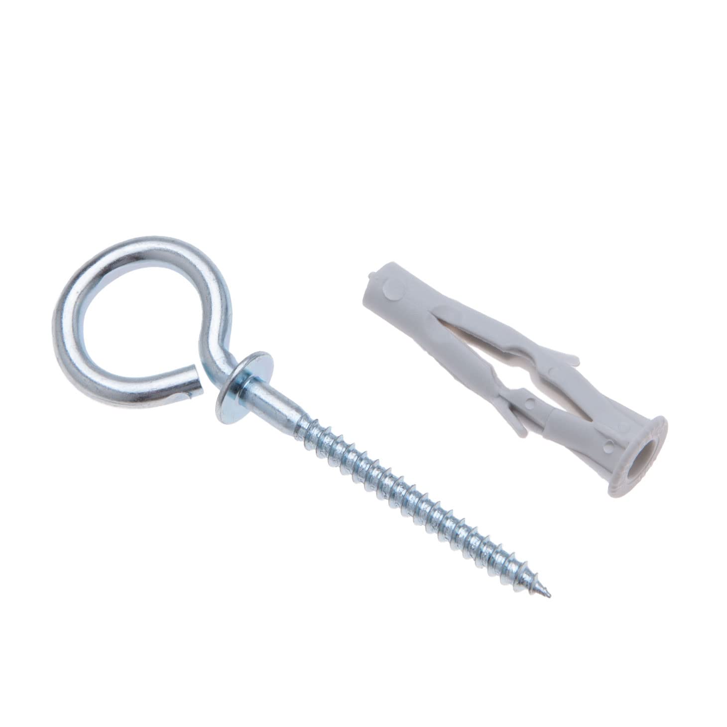 3.5x64mm Screw in Vine Eyes With M6 Wall plug, Ring Screws with Rawlplugs, Self Tapping Round Eye Srews with anchor, Eyebolts for Concrete, Drywall, Brick, Plaster, stone, Ceiling (Pack of 50)