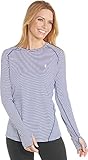 Coolibar UPF 50+ Women's Long Sleeve Fitness Shirt - Sun Protective (Medium- Midnight Blue/ White Stripe)