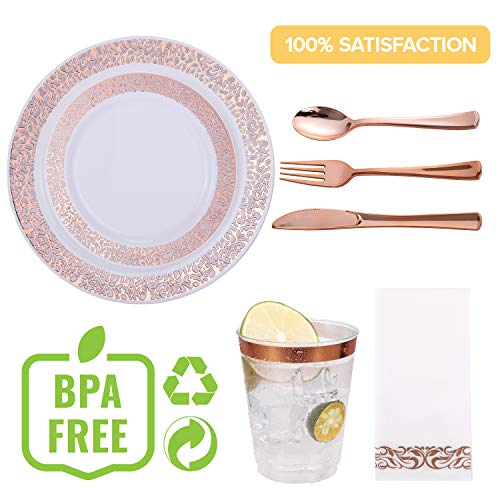 175 Piece Rose Gold Dinnerware Set 25 Guest50 Rose Gold Lace Plastic