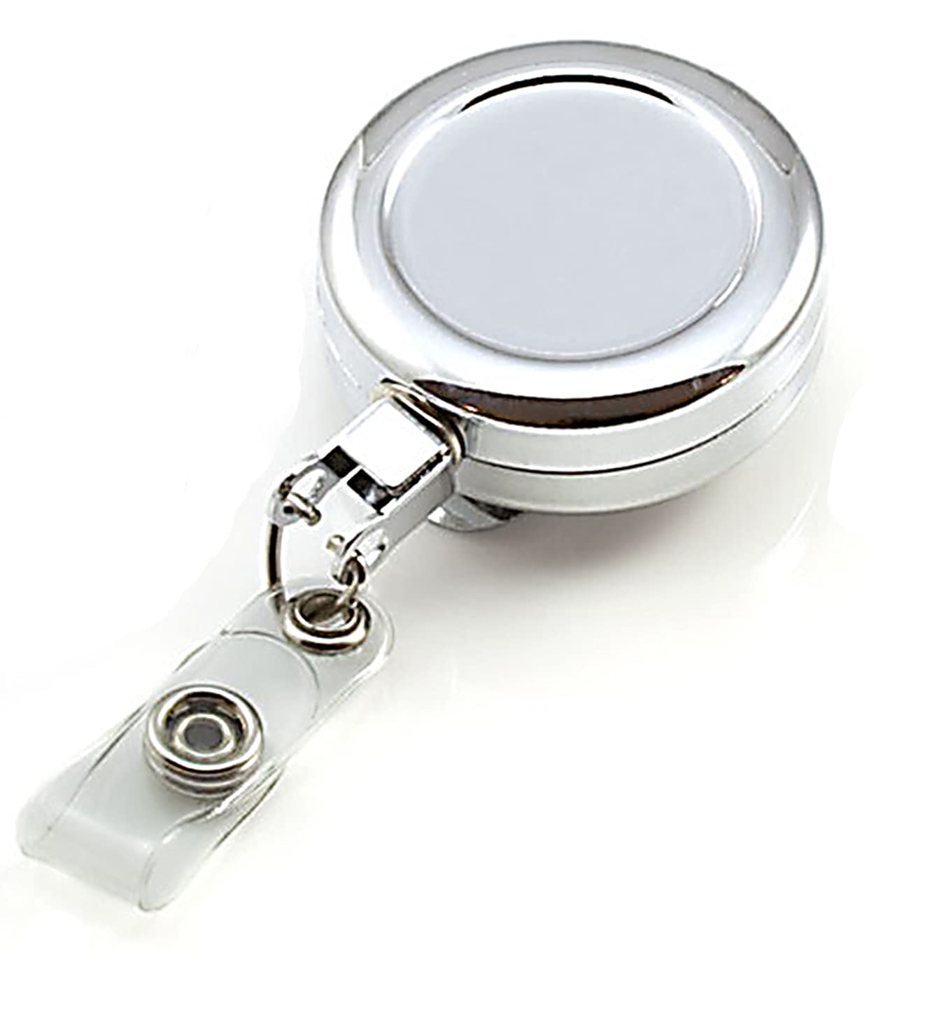 PCL Media ltd Retractable Badge Reel Chrome Heavy Duty ID Badge Pull Reel with Strap Clip Extendable ID Card Holders (Pack of 1)