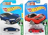 Hot Wheels 2016 Red Tesla Roadster and Blue Model S
