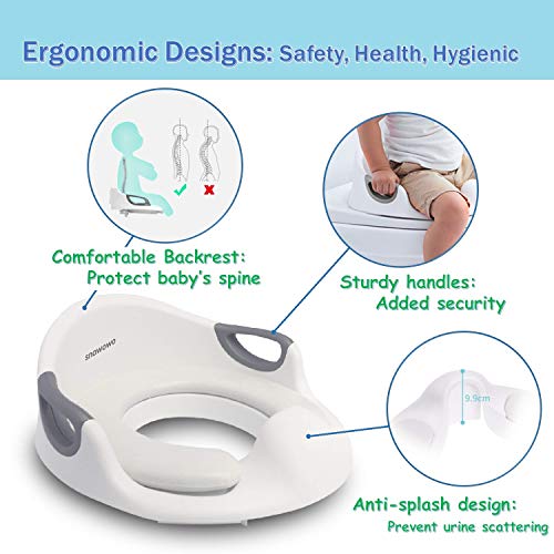 Potty Training Toilet Seat Cover for Kids Toddlers Boys Girls, with Urine Splash Guard, Non-Slip Rubber Grip, Cushion Handle Backrest, Fits Round & Oval Toilets