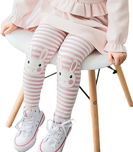 Girls Pants Rabbit Strip Toddler Kids Leggings Tights (Pink, 5T)