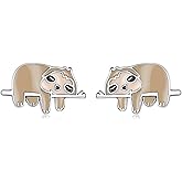 JIFUYEFUJI Cute Sloth Earrings 925 Sterling Silver, Hypoallergenic Animal Stud Earrings, Unique Jewelry Gift for Women